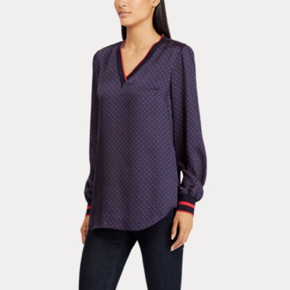 Lauren Ralph Lauren Polka dot V Neck Blouse Top